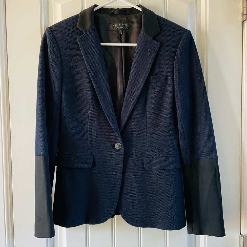 Rag & Bone Womens Navy & Black Single Button Fitted Structured Blazer | Size 4